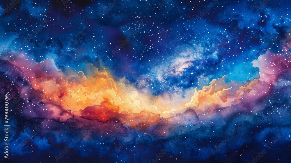 Bright Watercolor Galaxy Sky