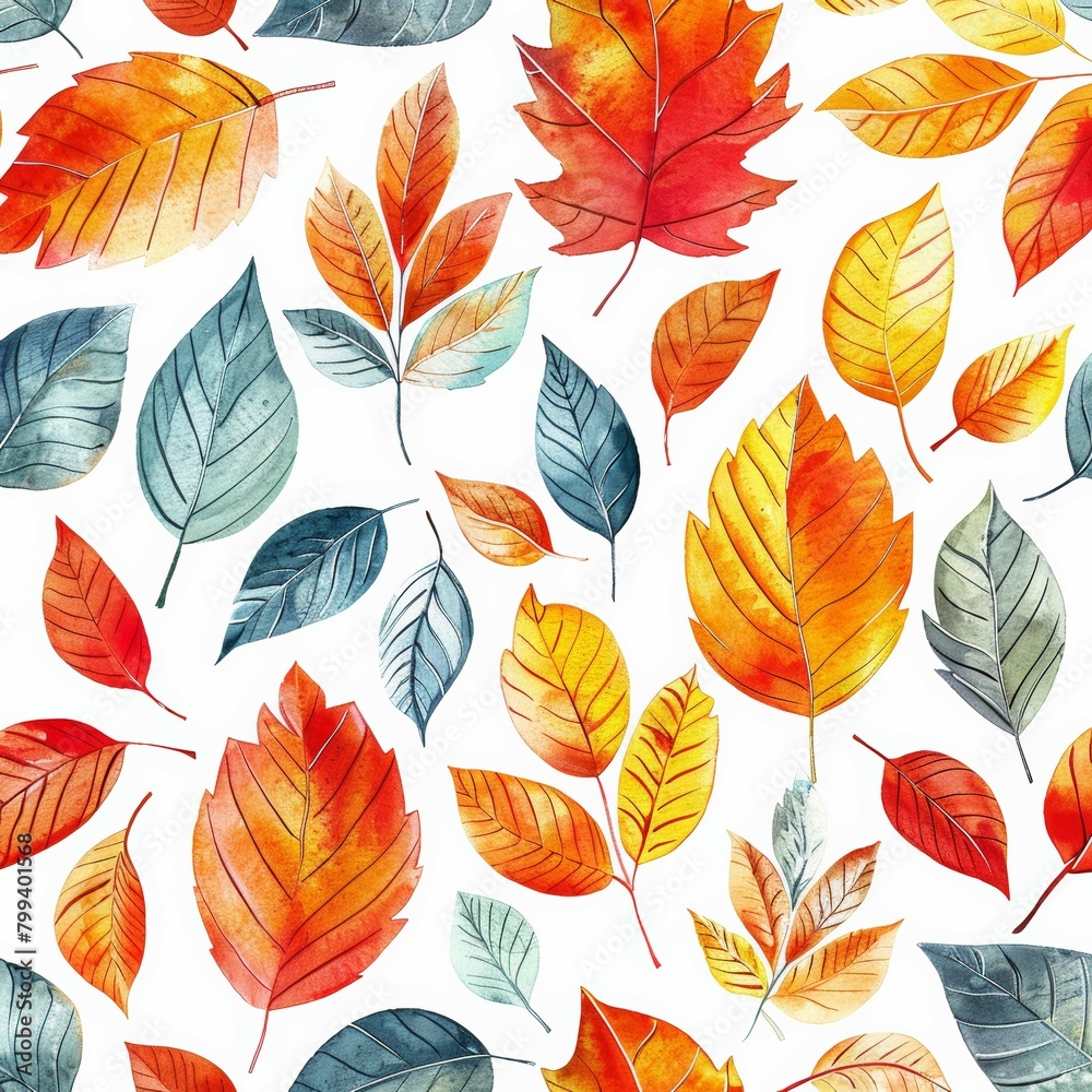 Fototapeta premium Watercolor Autumn Leaves Pattern