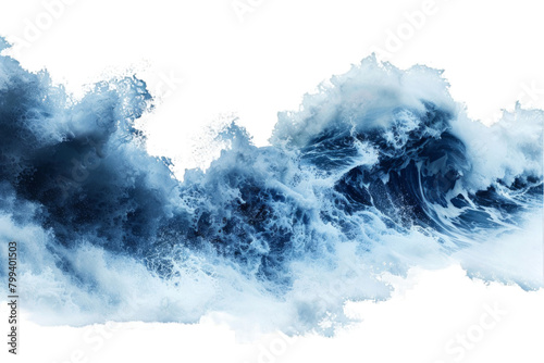 Abstract blue ocean waves on a transparent background. Dynamic and powerful water illustration. Isolated on transparent background. Design for wallpaper, textile, and print