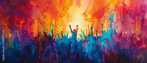 Vibrant Watercolor Painting of a Music Festival