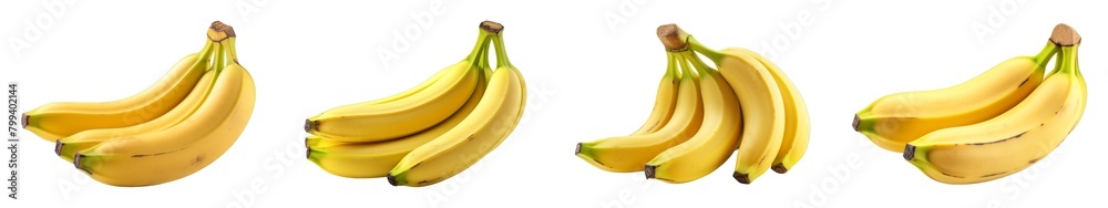 Collection of Fresh Bananas isolated on transparent png background. Generative ai