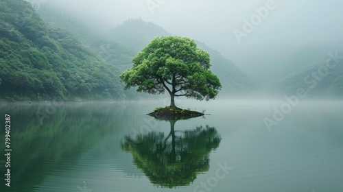 Lone Tree in Middle of Lake