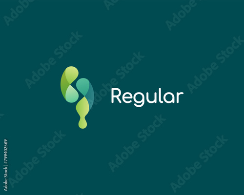 Gradient logo from abstract green shapes and drop. Abstract leaf icon. Creative medicine symbol. Vector illustration