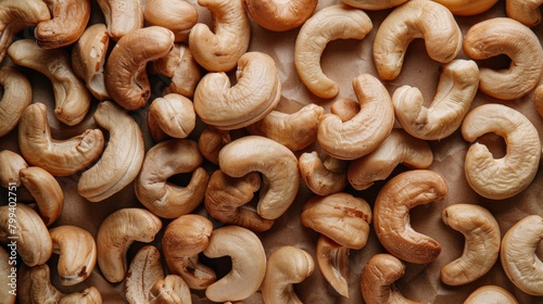 Tasty cashew nuts as background, top view
