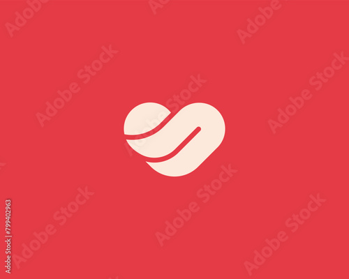 Abstract red heart logotype. Creative love feeling valentines day vector sign.