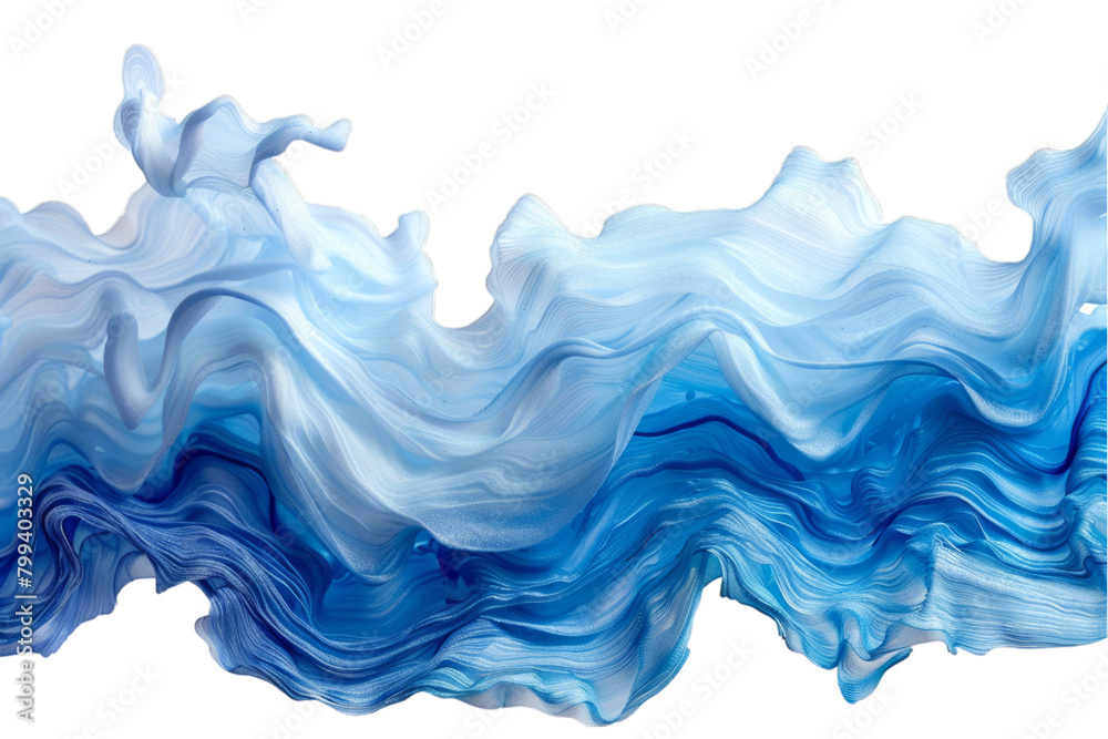 Abstract blue wave-like pattern on transparent background. Flowing and fluid design. Artistic and modern concept for wallpaper and print