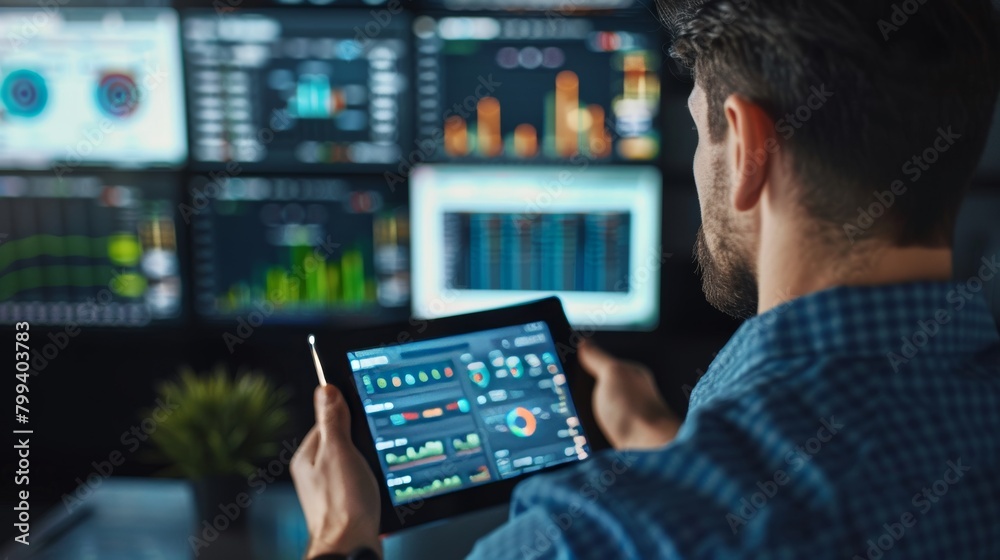 Digital Visionary Tech Entrepreneur Analyzing SEO Metrics and User Engagement Data on Tablet Innovation and Strategy Concept Digital Visionary Tech Entrepreneur Analyzing SEO Metrics and User Engagement Data on Tablet Innovation and Strategy Concept