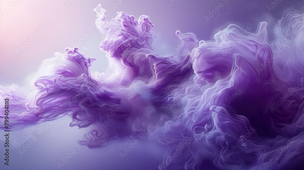   A purple-and-white smoke cloud hovering above a blue and purple backdrop, with a central white light