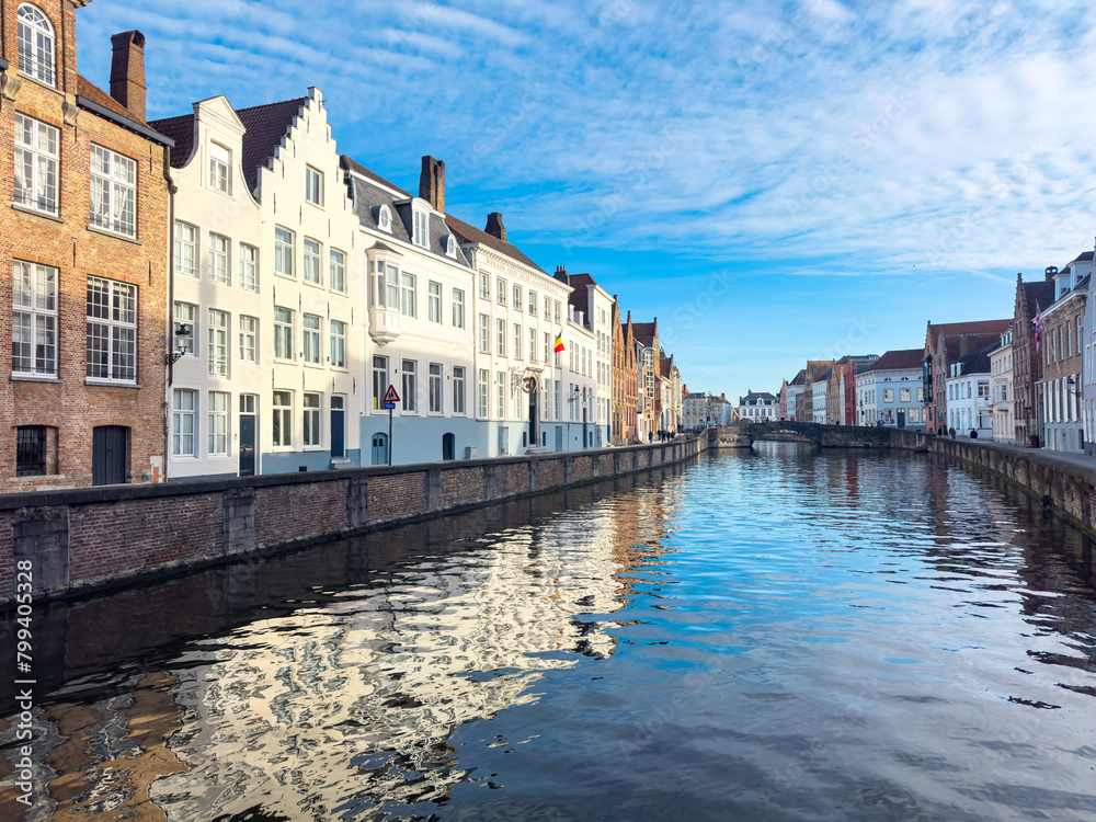 Fototapeta premium Belgium historic building view famous place to tourism, Bruges, Belgium historic canals at daytime