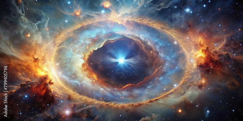 Illustration of universe black hole space cosmic background nebula and stars 