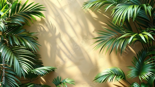 Beige background with shadow and palm leaves © zakir