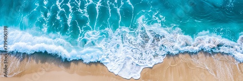 The serene beach backdrop features crystal-clear turquoise waves  offering a tranquil and eco-conscious atmosphere. Perfect for businesses dedicated to preserving marine ecology. Generative AI