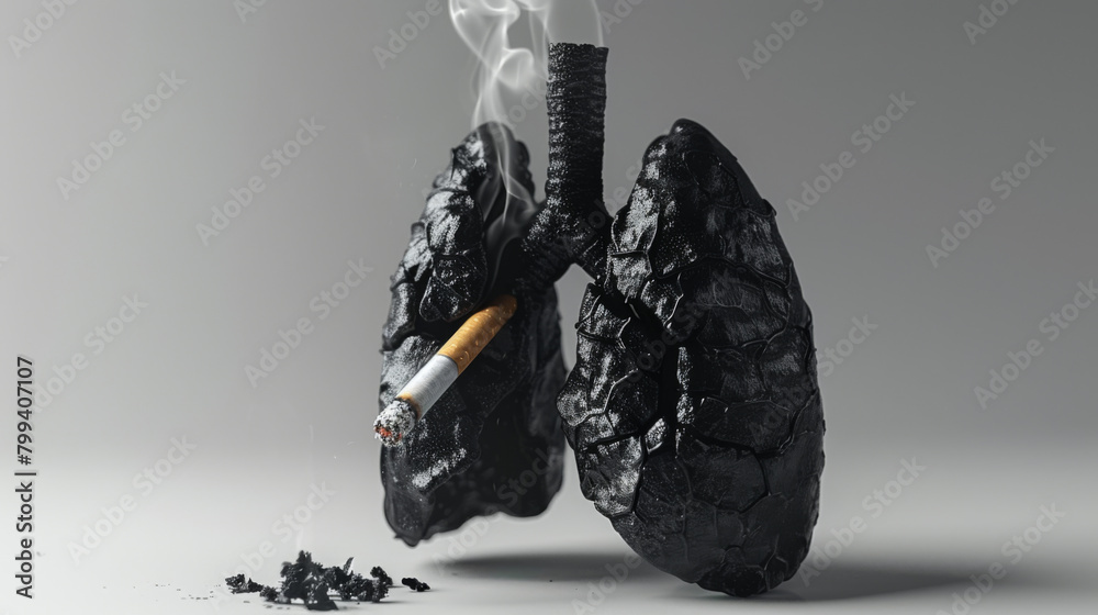 A concept of black damaged lungs from the effects of smoking cigarettes