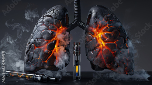 Obraz na płótnie A concept of damaged lungs from the effects of vaping and smoking w salonie