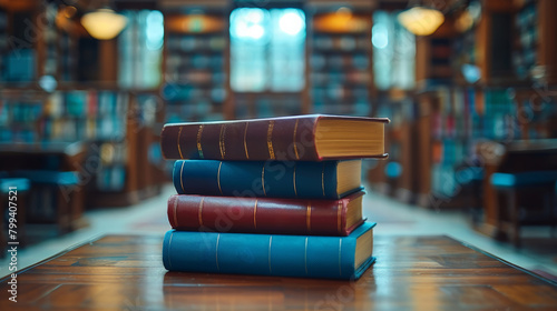 Stack of Books on Wooden Table