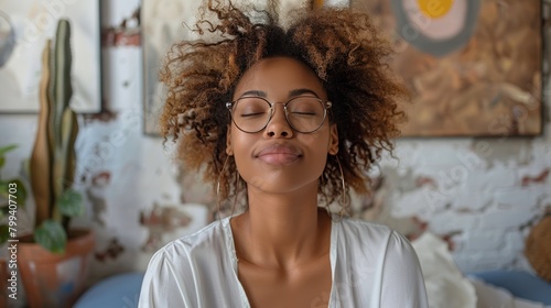 Woman With Glasses Sitting on Bed