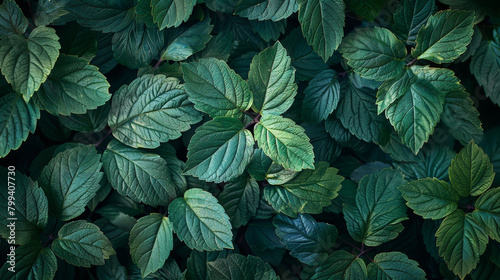 A close up of green leaves with a wet appearance