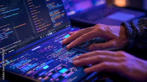 Techsavvy Developer Mastering Codebase with Precision and Focus Closeup of Hands on Trackpad with Function Definitions on Screen