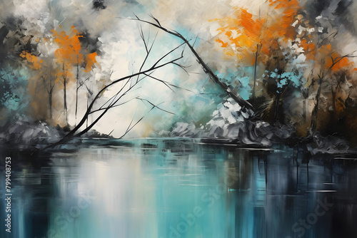 Serene Seclusion Haven, abstract landscape art, painting background, wallpaper, generative ai