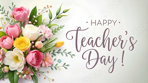 happy teachers day greeting card with flowers and text happy teachers day on a white background