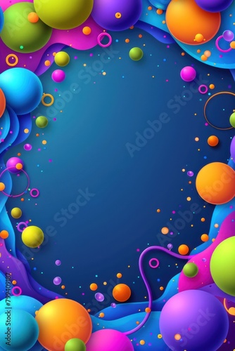 Vibrant Blue World: Colorful Balls and Bubbles Dance in Harmony