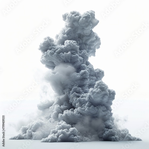 Blue and Red Cloud of Smoke on White Background