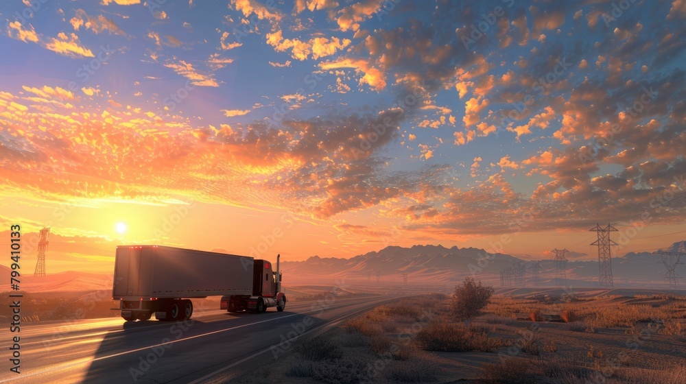 semi-truck driving on desert highway semi-truck driving on desert highway