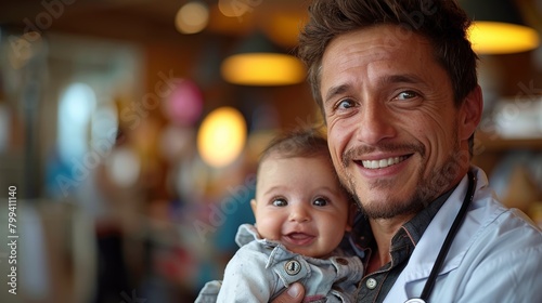 Man Holding Baby in Arms