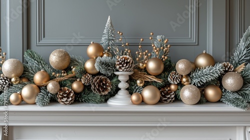 Decorated Mantle With Christmas Decorations and Candles