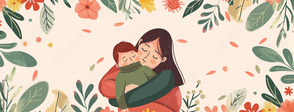 Tender embrace: mother and child illustration