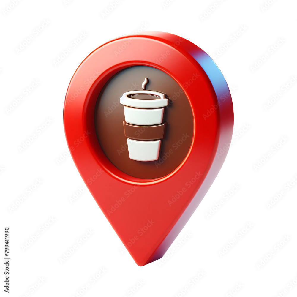 Obraz premium Map pointer with coffee cup. cut out.