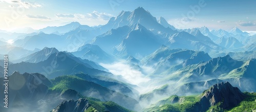 Breathtaking D Rendered Landscape of Majestic Mountains photo