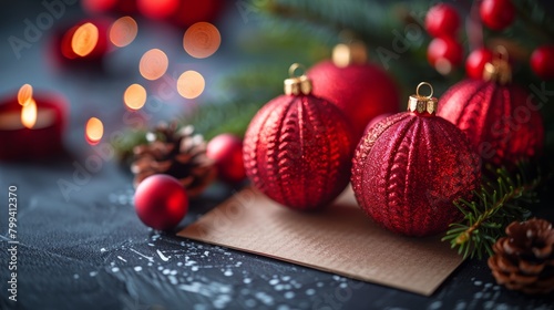 Table With Red Ornaments and Candles