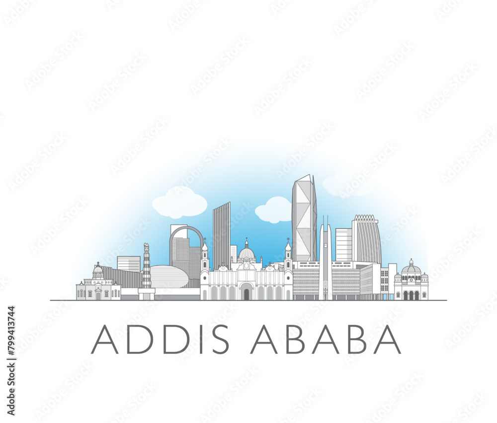 Addis Ababa, Ethiopia cityscape line art style vector illustration