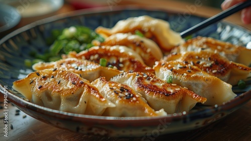 Plate of Dumplings With Chopsticks