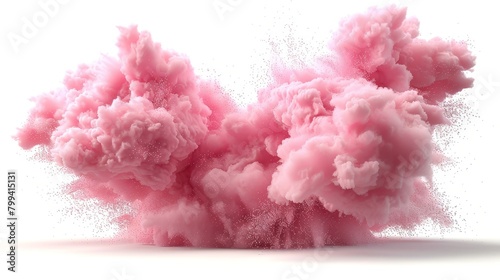  A pink substance suspended in flight against a white backdrop; reflection below right