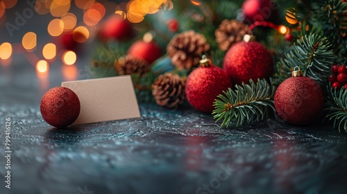 Christmas Ornament and Card on Table