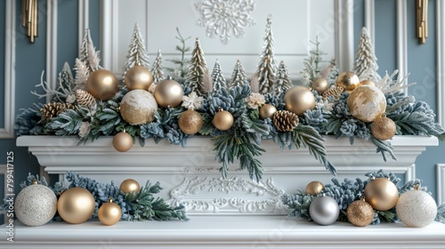 Decorated Mantle With Christmas Decorations and Candles