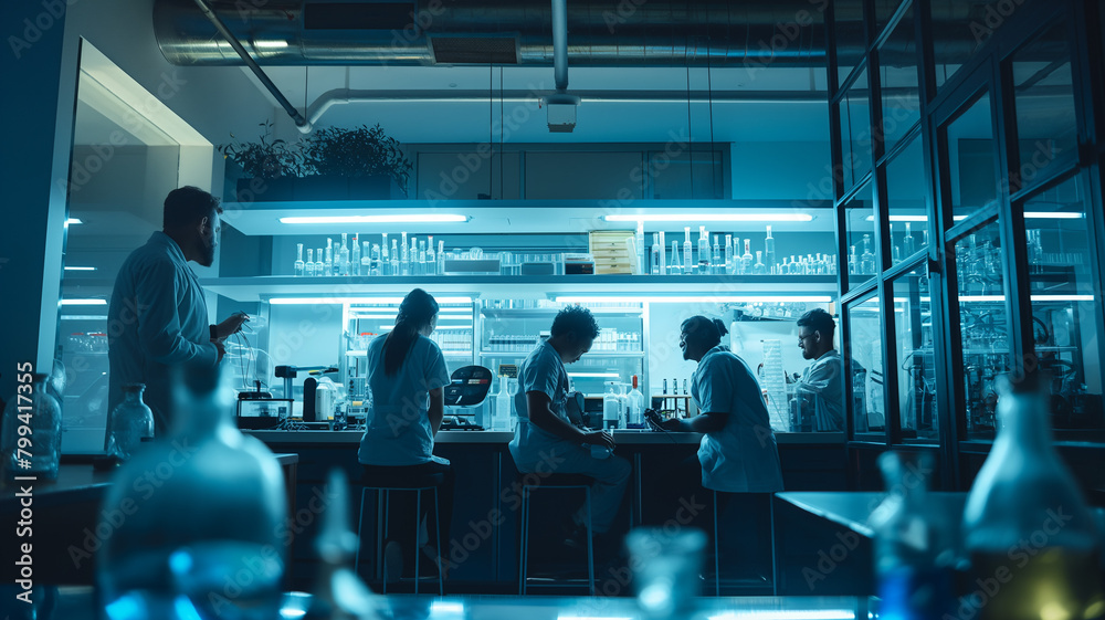 Active Laboratory with Scientists Focused on Research Tasks
