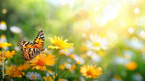 Butterfly On Flower Summer Background