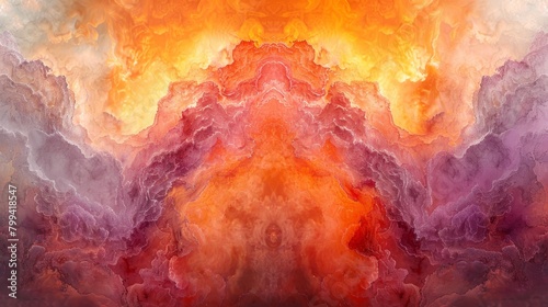  An abstract image featuring orange, pink, and purple cloud formations centered around a red focal point