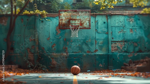Basketball on Ground in Front of Basketball Hoop