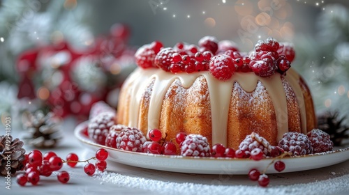 Bundt Cake With Icing and Cranberries on Plate