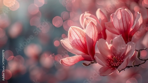 Close Up of Pink Flowers on a Tree Branch