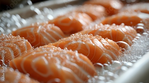  water droplets atop sushi, bottom holds the remainder photo