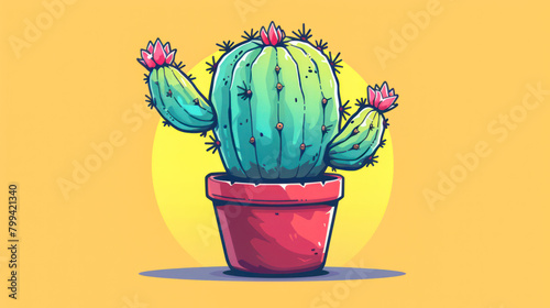 A cactus in a pot on a yellow background