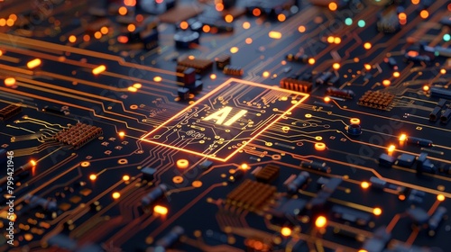 Digital Futurism Illuminated AI Circuit Board Technology Background