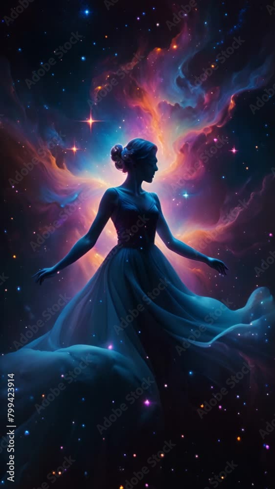 神秘的な夜空とドレス姿の女性,Generative AI 神秘的な夜空とドレス姿の女性,Generative AI