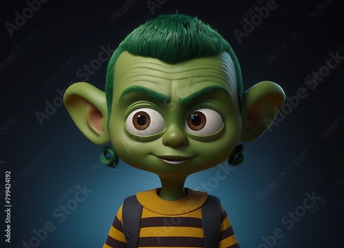 Green Alien Ambassador Cartoon Character 3D