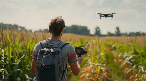 HighTech Field Surveying Drone Operator with Advanced Analytics Backpack